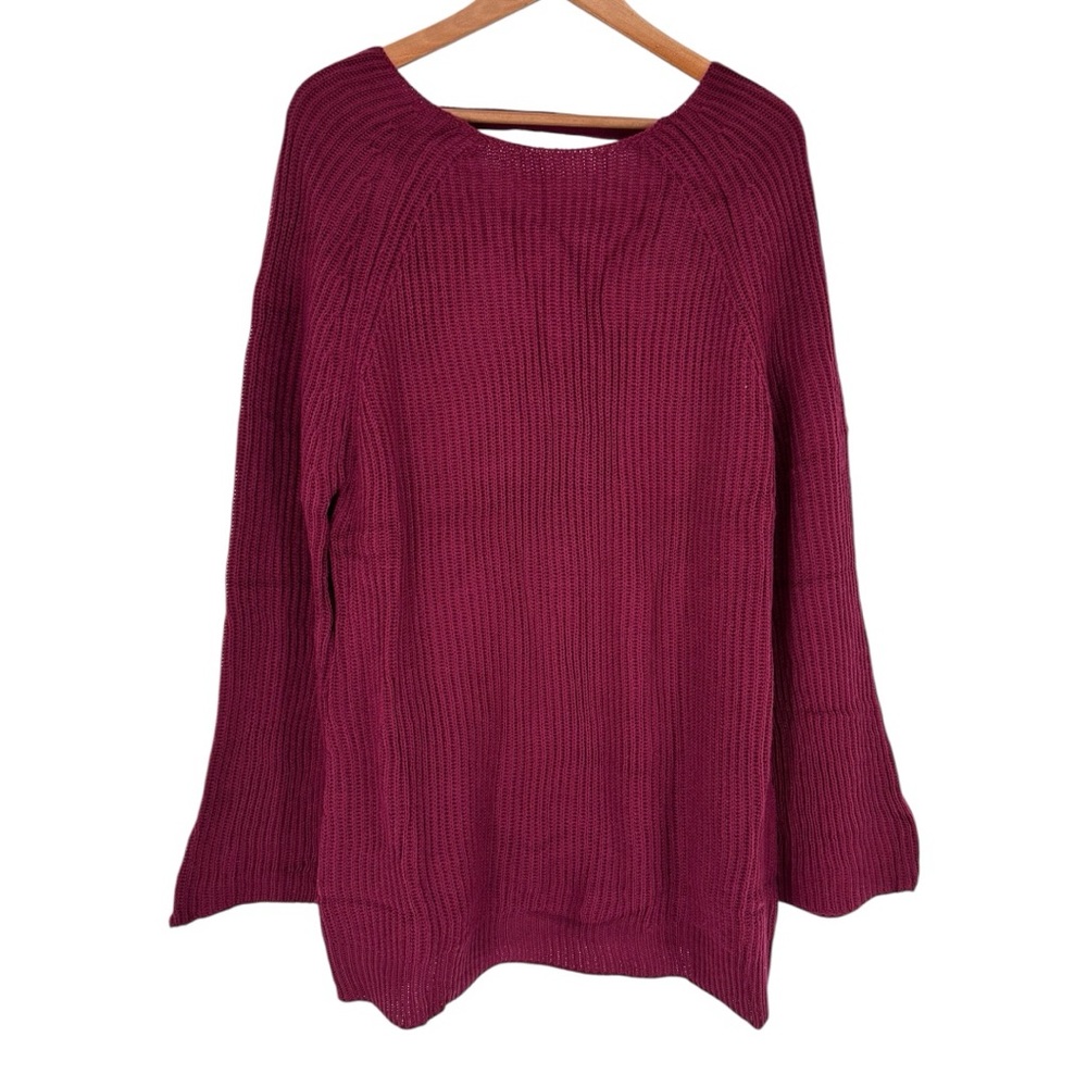 Hayden LA Burgundy Knit Sweater size 1X Flared Cuff Long Sleeve NWT Back Cutout